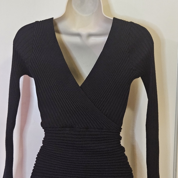 Windsor Black Ribbed Knit Long Sleeve Mini Dress, Small - Picture 10 of 14